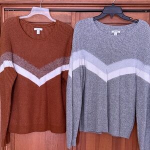 Nine West Women's Sweaters in Brown and Gray with Chevron Design
